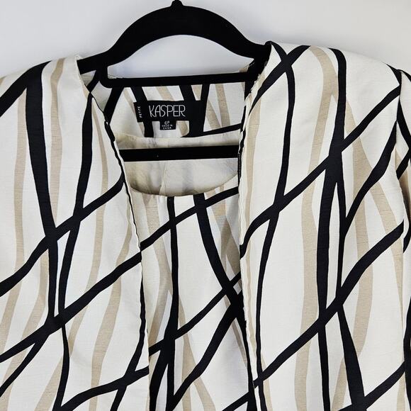 Kasper Petite 6P 2-Piece Blazer Jacket Sleeveless Top Set Beige Black Abstract - Picture 6 of 16